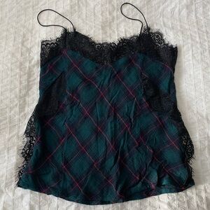 Women's Lace Trim Plaid Cami Top